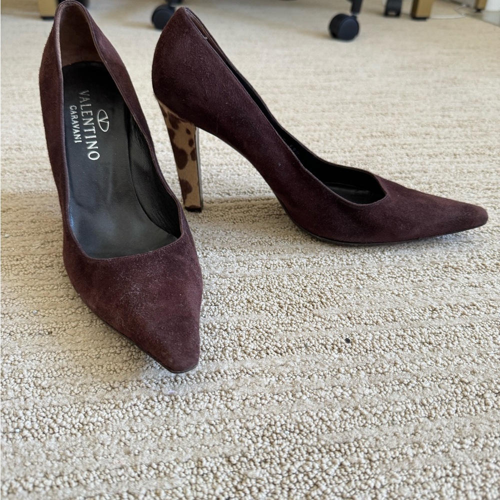 Valentino Garavani | Brown Suede Stiletto Pumps w/ Leopard Heels | Size US 8.5